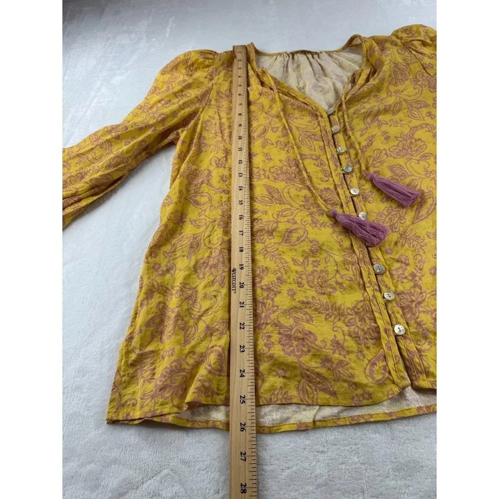 By Together Imogene Paisley Floral Blouse Top Women's Small Yellow Pink Tassels‎ - Picture 7 of 10